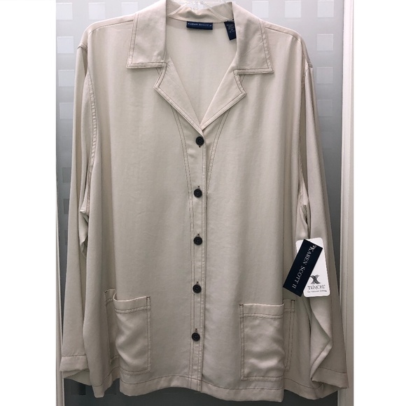 π2xHPπ KAREN SCOTT II Tencel/Lyocell Soft Shirt Jacket w/ Pockets Beige 2X NWT! - Picture 2 of 13